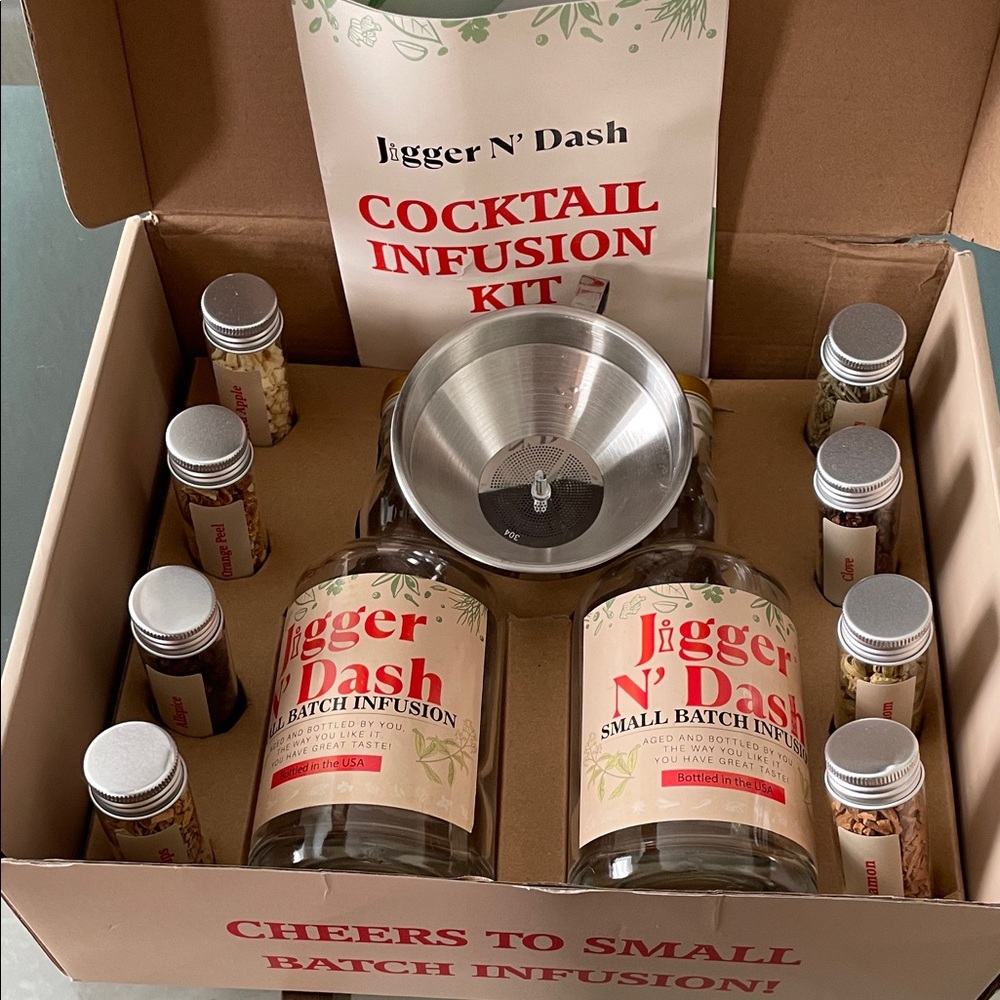Jigger N' Dash Cocktail Infusion Kit - Clear Glass Bottles with Metal Funnel